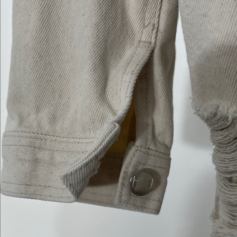 Zara Denim Cream Button-Up Distressed Jacket - Picture 9 of 11